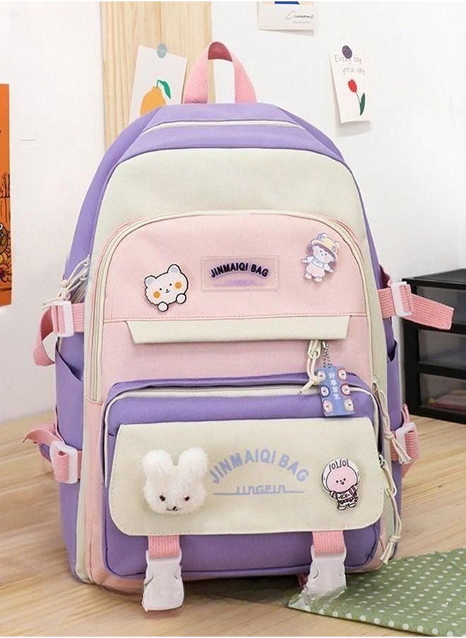 MIXDE - 5-Piece Set of Backpack Fashion Women's New Oxford Cloth Backpack Junior High School School Student Bag - Image 1