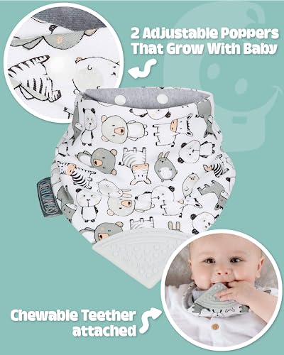 Cheeky Chompers 2-in-1 Baby Dribble Bib With Soft Silicone Teether, Reversible Bandana Style, Innovative Dimple Design Soothes Gums, 3-Layer Absorbency (Panda Pals Neckerchew) - Image 2