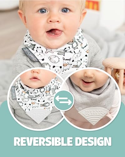 Cheeky Chompers 2-in-1 Baby Dribble Bib With Soft Silicone Teether, Reversible Bandana Style, Innovative Dimple Design Soothes Gums, 3-Layer Absorbency (Panda Pals Neckerchew) - Image 3