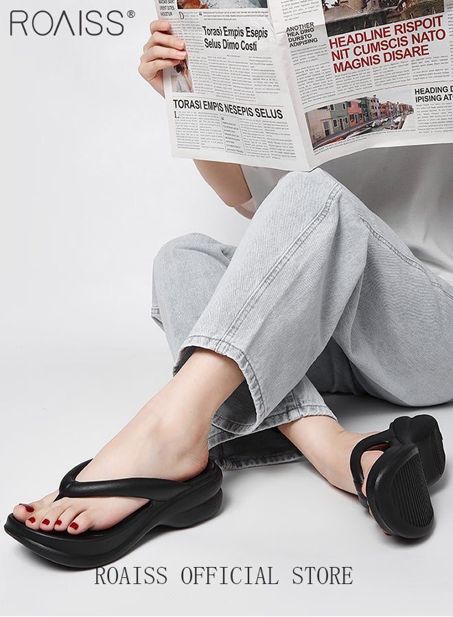 رويس شبشب صيفي للجنسين مصنوع من مادة إي في إيه بنعل سميك ناعم ومريح وقابل للتنفس، صنادل خفيفة الوزن مضادة للانزلاق وغير قابلة للرائحة وصديقة للبشرة للاستخدام الخارجي، شبشب شاطئ أسود - Image 2