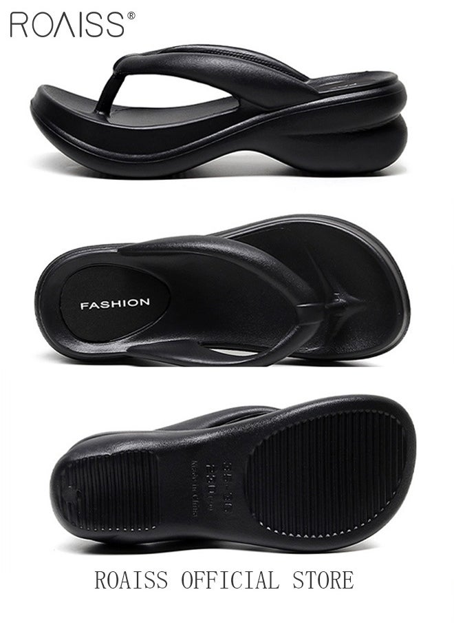 رويس شبشب صيفي للجنسين مصنوع من مادة إي في إيه بنعل سميك ناعم ومريح وقابل للتنفس، صنادل خفيفة الوزن مضادة للانزلاق وغير قابلة للرائحة وصديقة للبشرة للاستخدام الخارجي، شبشب شاطئ أسود - Image 1