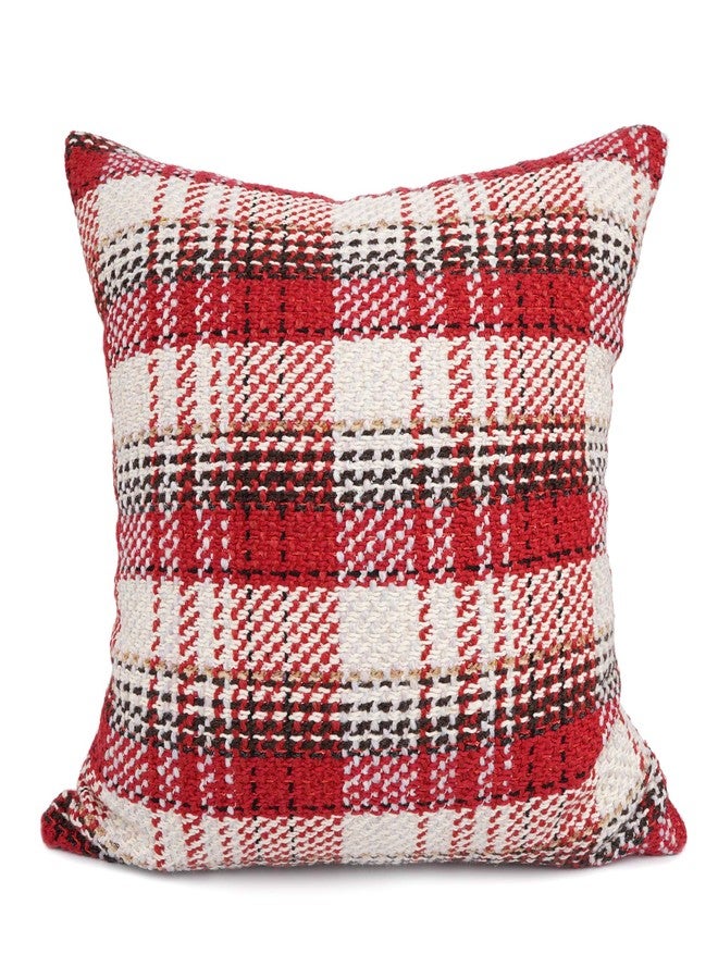 YOUR SMILE Christmas Series Knitting Wool Retro Farmhouse Buffalo Tartan Chequer Stripe Plaid Cotton Linen Decorative Throw Pillow Case Cushion Cover Pillowcase for Sofa Indoor (Red, 18''x18'') - Image 1
