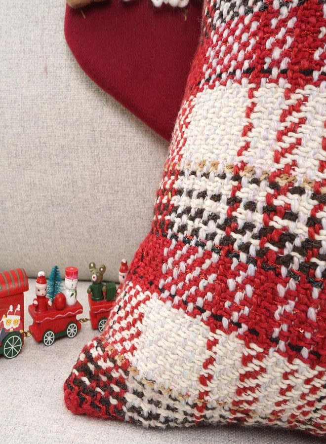 YOUR SMILE Christmas Series Knitting Wool Retro Farmhouse Buffalo Tartan Chequer Stripe Plaid Cotton Linen Decorative Throw Pillow Case Cushion Cover Pillowcase for Sofa Indoor (Red, 18''x18'') - Image 5