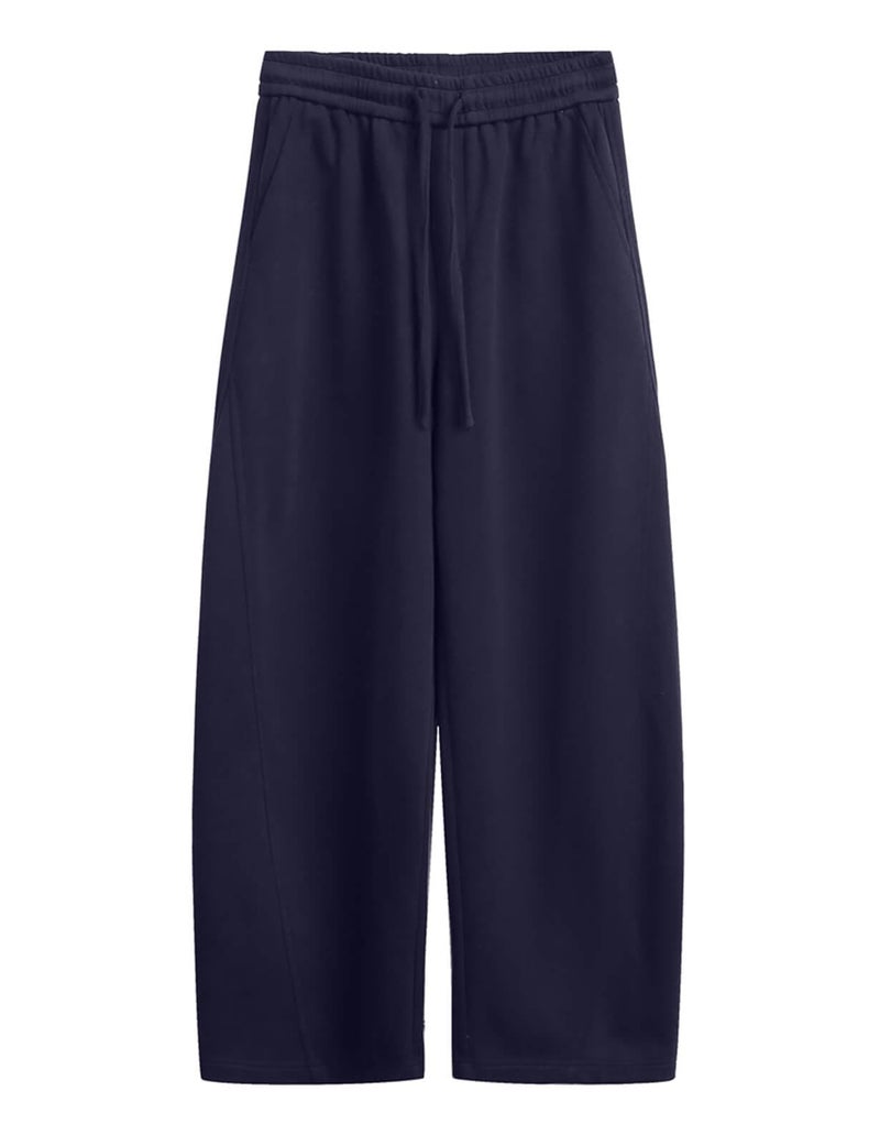 FACDIBY Women's Fleece Lined Barrel Sweatpants Baggy Casual Wide Leg Pants Drawstring Athletic High Waisted Lounge Sweats with Pockets Navy Blue S - Image 5