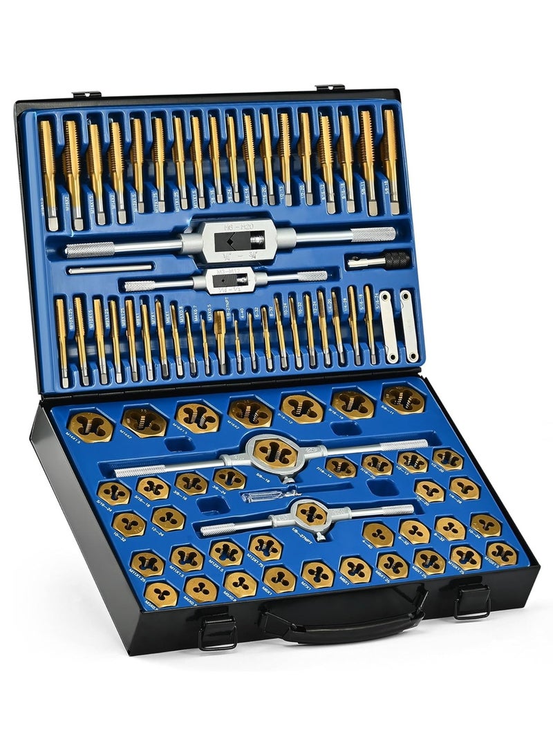LOOPITYS Tap and Die Set in SAE and Metric 86pcs , Dental thread repair tap wrench,Titanium Coated Steel Tap Set and Die Tool Set for Homeowners Mechanics and Craftsmen Metric and Standard Internal and External Threading ﻿ - Image 1
