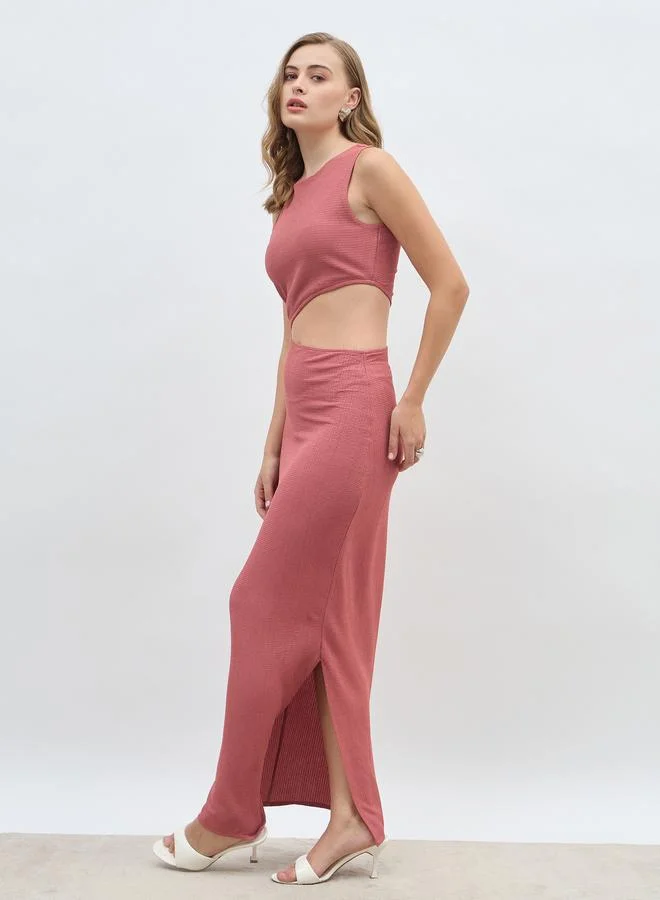 Styli Styli Women Rust Textured Cut Out Waist Sheath Maxi Dress with Side Slit