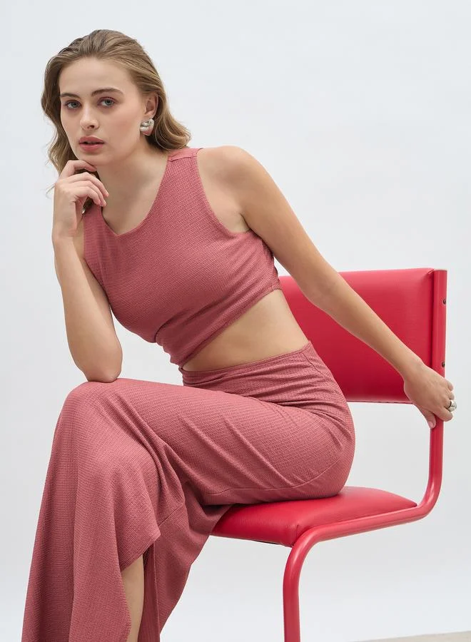 Styli Styli Women Rust Textured Cut Out Waist Sheath Maxi Dress with Side Slit