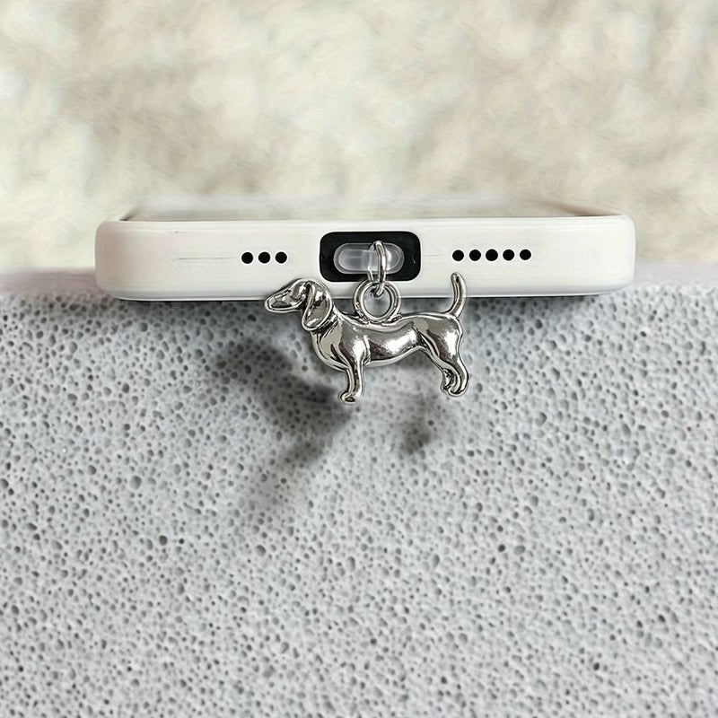 Adorable Dachshund Dog Phone Dust Stopper in Silvery Color - Image 5
