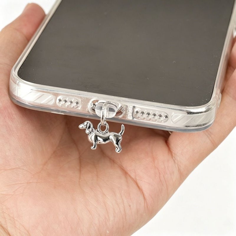 Adorable Dachshund Dog Phone Dust Stopper in Silvery Color - Image 3