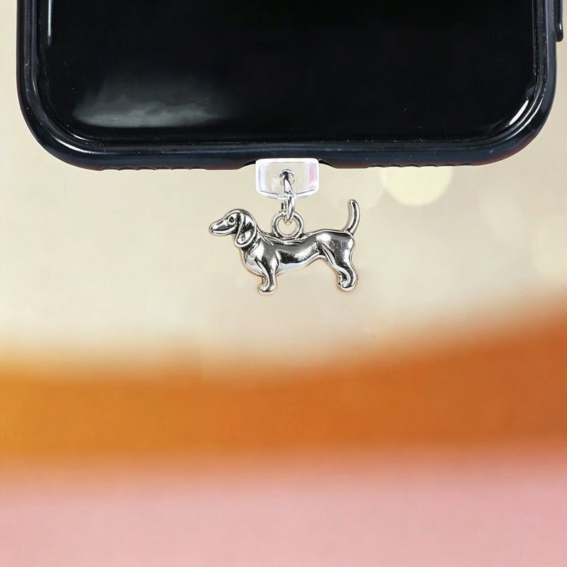 Adorable Dachshund Dog Phone Dust Stopper in Silvery Color - Image 1