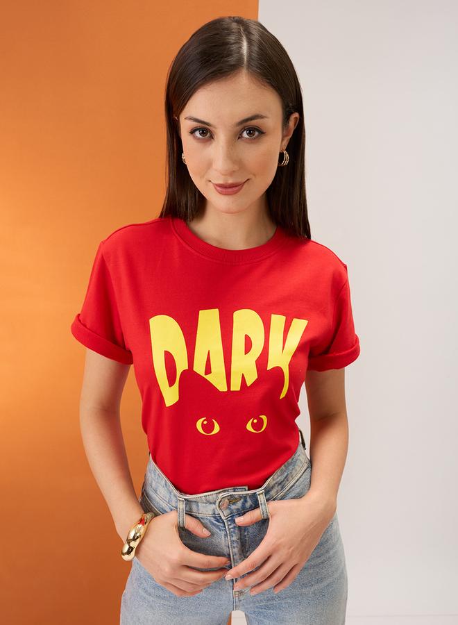 globus Red Graphic Print Round Neck Boxy Fit T-Shirt - Image 1