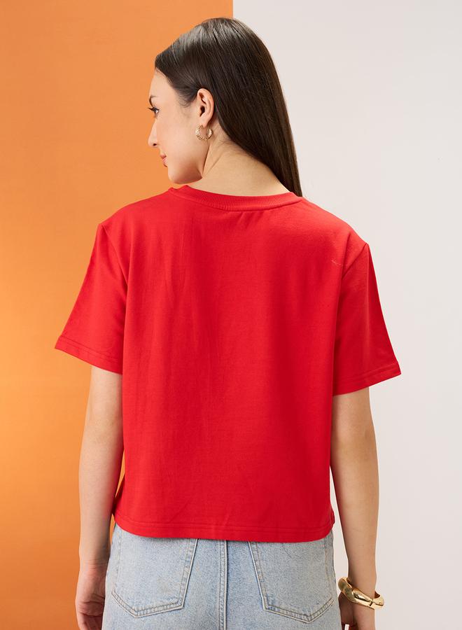 globus Red Graphic Print Round Neck Boxy Fit T-Shirt - Image 3