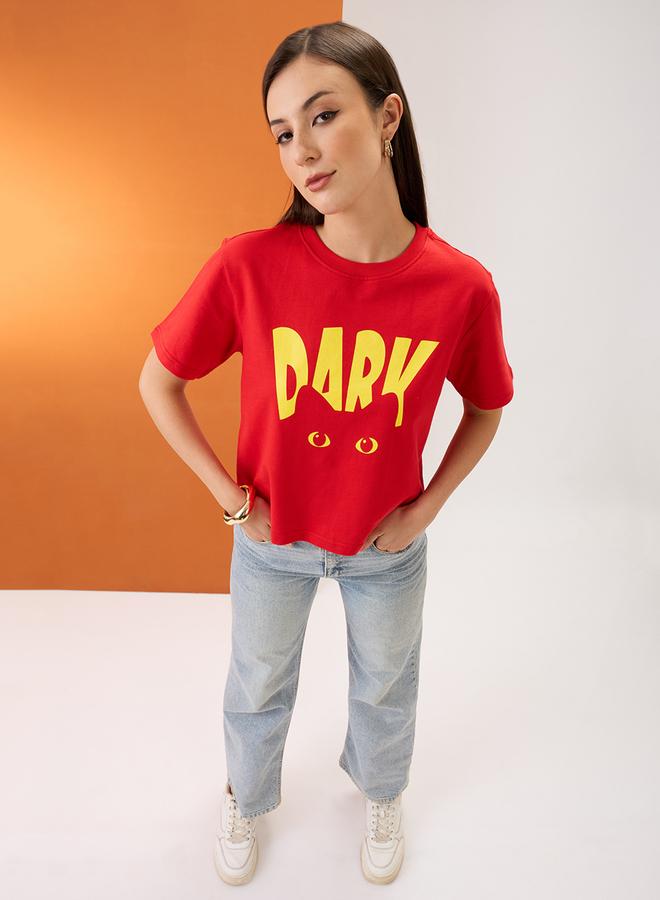 globus Red Graphic Print Round Neck Boxy Fit T-Shirt - Image 5