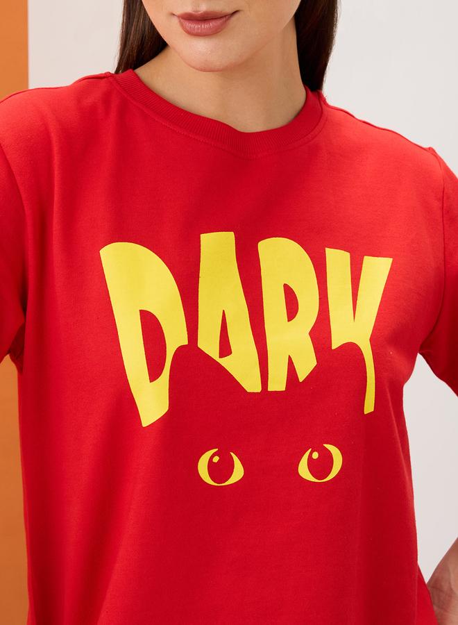 globus Red Graphic Print Round Neck Boxy Fit T-Shirt - Image 4