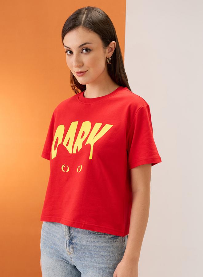 globus Red Graphic Print Round Neck Boxy Fit T-Shirt - Image 2