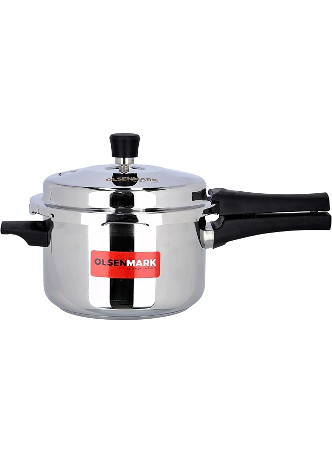 أولسنمارك قدر ضغط Ompc2460 من الفولاذ المقاوم للصدأ، سعة 4 لترات، خفيف الوزن ومتين، مزود بغطاء ومقبض بارد الملمس وصمامات أمان | قاعدة تسخين متساوية | مثالي للأرز واللحوم والخضراوات وغيرها