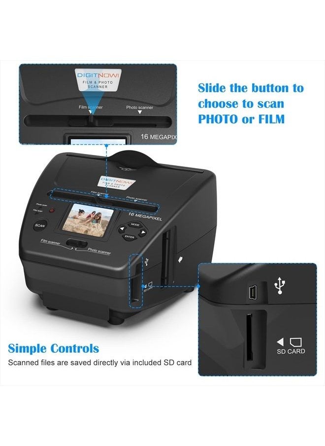 DIGITNOW - Film & Photo Scanner,4-in-1 Film Scanner, with 2.4" LCD Screen Converts 35mm/135 Slides & Negatives Film, Photo, Business Card for Saving to 16MP Digital Images,8GB Memory Card Included - Image 1