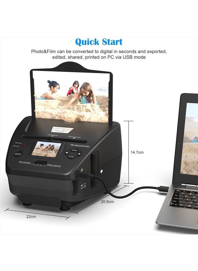 DIGITNOW - Film & Photo Scanner,4-in-1 Film Scanner, with 2.4" LCD Screen Converts 35mm/135 Slides & Negatives Film, Photo, Business Card for Saving to 16MP Digital Images,8GB Memory Card Included - Image 1