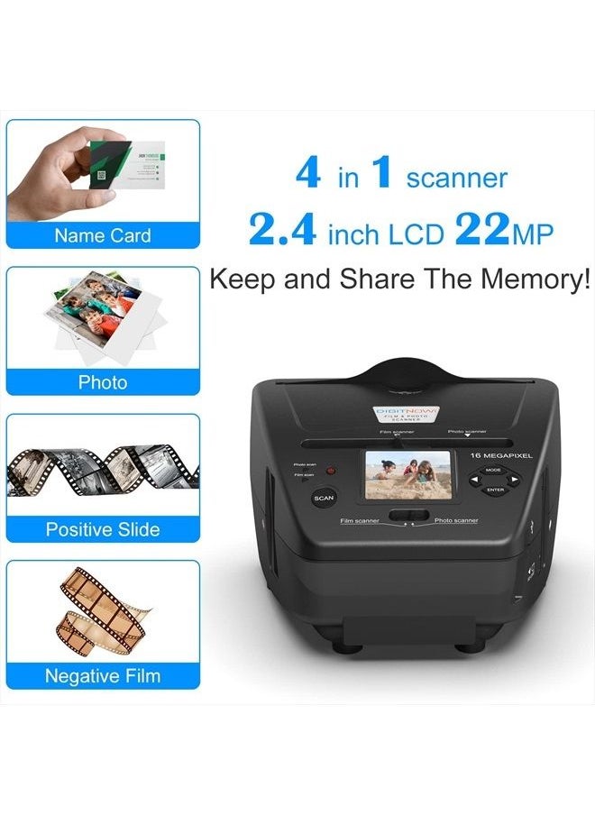 DIGITNOW - Film & Photo Scanner,4-in-1 Film Scanner, with 2.4" LCD Screen Converts 35mm/135 Slides & Negatives Film, Photo, Business Card for Saving to 16MP Digital Images,8GB Memory Card Included - Image 1