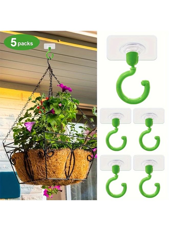 5pcs Green Rotatable Adhesive Ceiling Hooks No Drill Easy Install Home Garden Decor - Image 1