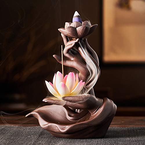 Ekhasa Ceramic Agarbatti Stand Backflow Smoke Fountain for Home Decor with Ash Catcher | Incense Stick Holder Agarbati Stand | Back Flow Cone Incense Holder Wave Smoke Dhoop Stand Fountain Waterfall - Image 1