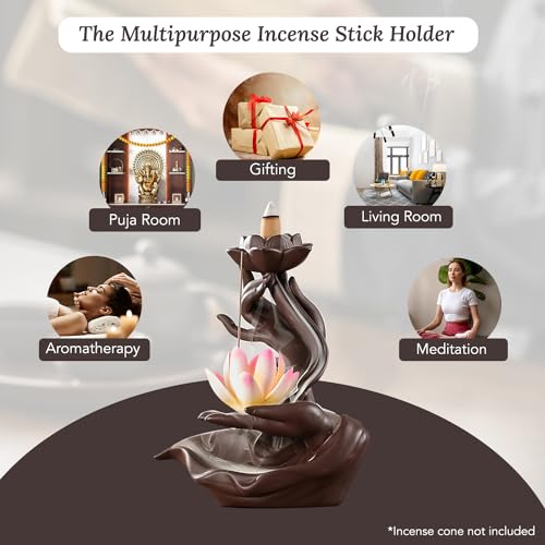 Ekhasa Ceramic Agarbatti Stand Backflow Smoke Fountain for Home Decor with Ash Catcher | Incense Stick Holder Agarbati Stand | Back Flow Cone Incense Holder Wave Smoke Dhoop Stand Fountain Waterfall - Image 4