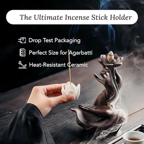 Ekhasa Ceramic Agarbatti Stand Backflow Smoke Fountain for Home Decor with Ash Catcher | Incense Stick Holder Agarbati Stand | Back Flow Cone Incense Holder Wave Smoke Dhoop Stand Fountain Waterfall - Image 5