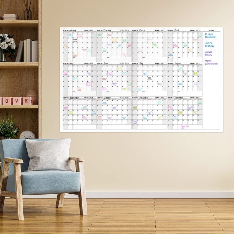 BooQool Large Dry Erase Calendar for Wall – Yearly Wall Calendar Dry Erase, 37" x 57.9", 12-Month Undated Blank Calendar Planner, Reusable Laminated Task Organizer, Great for Office, Classroom, Home - Image 2