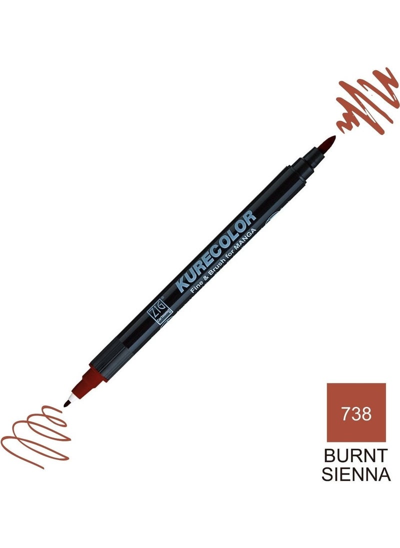 Zig Kurecolor Mangaka Fine&brush Double-Sided Pen CNKC-2200 No 738 Burnt Sienna  - Image 1