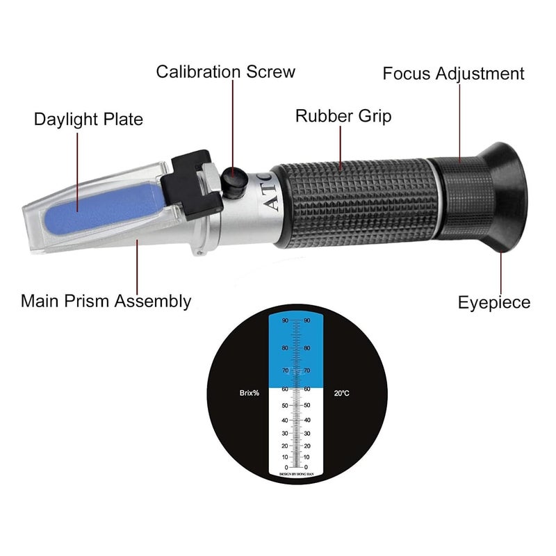 TRZ Refractometer 0-90% Brix Hand held Refractometer to Determine The Sugar Content of Honey Vegetable Oil Syrup Molasses with ATC Function - Image 2