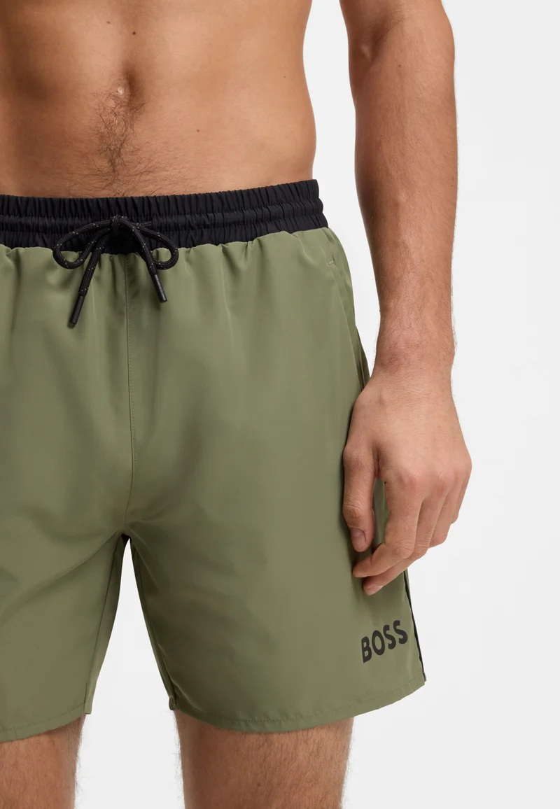 BOSS Open Green Swim shorts with contrast logo and piping for Men | Best Price UAE