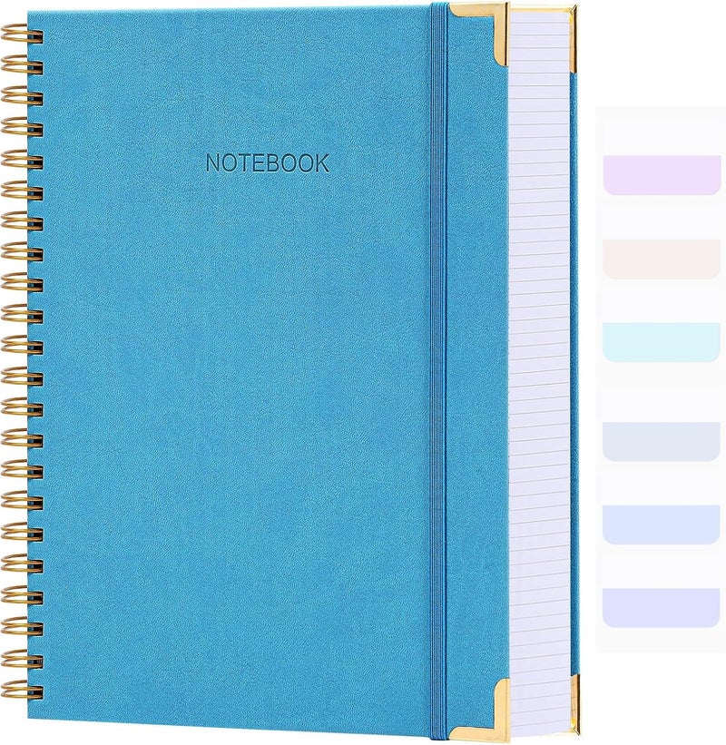 Amanple Spiral Notebook, College Ruled Notebook Journal, 8.5” x 11”, 300 Pages Leather Writing Journal for Women Men, A4 Hardcover Notebook for Work School, 24pcs Index Tabs, Blue2 - Image 1