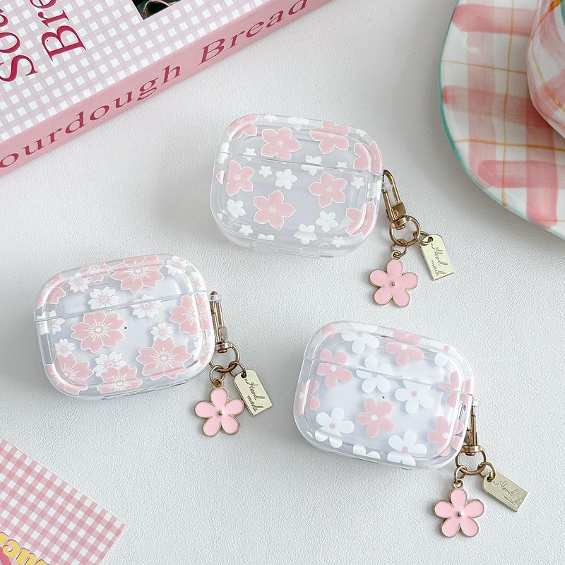 Olytop for Cute Airpods Pro 2nd/1st Generation Case Clear, Soft TPU Flower Air Pods Pro 2 Gen Cover Protective Skin Girl Women with Floral Keychain for iPod Pro 2/1 Gen 2023/2022/2019 - Pink1 - Image 5