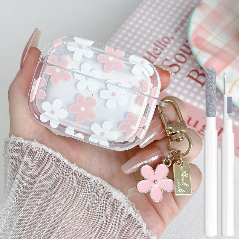 Olytop for Cute Airpods Pro 2nd/1st Generation Case Clear, Soft TPU Flower Air Pods Pro 2 Gen Cover Protective Skin Girl Women with Floral Keychain for iPod Pro 2/1 Gen 2023/2022/2019 - Pink1 - Image 1