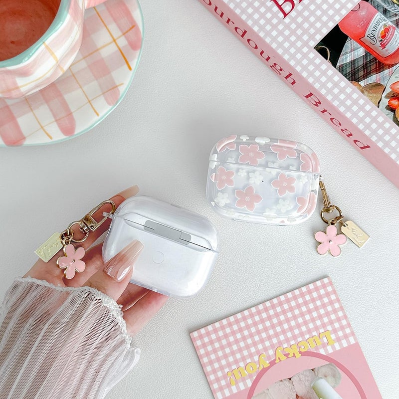 Olytop for Cute Airpods Pro 2nd/1st Generation Case Clear, Soft TPU Flower Air Pods Pro 2 Gen Cover Protective Skin Girl Women with Floral Keychain for iPod Pro 2/1 Gen 2023/2022/2019 - Pink1 - Image 4