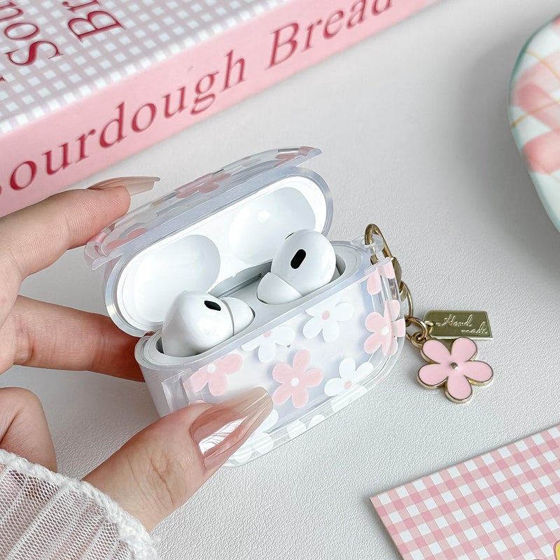 Olytop for Cute Airpods Pro 2nd/1st Generation Case Clear, Soft TPU Flower Air Pods Pro 2 Gen Cover Protective Skin Girl Women with Floral Keychain for iPod Pro 2/1 Gen 2023/2022/2019 - Pink1 - Image 2