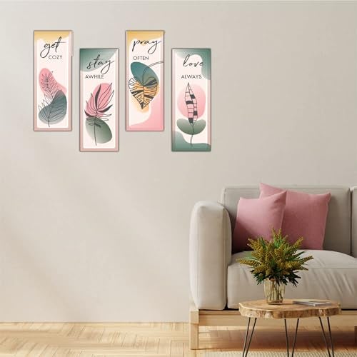 Kachi Pencil Wall Decor for Living Room-Wall Hangings for Home Decoration Wall Art- Rigid Eco-Friendly Recycled Board-Double Tape wall decor, Beige, 4 Pieces WHANG-17 - Image 3
