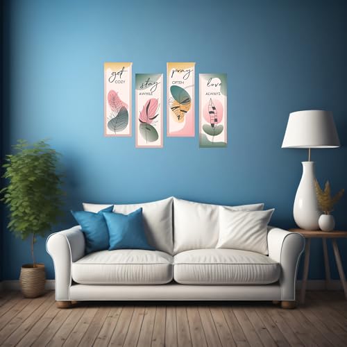 Kachi Pencil Wall Decor for Living Room-Wall Hangings for Home Decoration Wall Art- Rigid Eco-Friendly Recycled Board-Double Tape wall decor, Beige, 4 Pieces WHANG-17 - Image 2