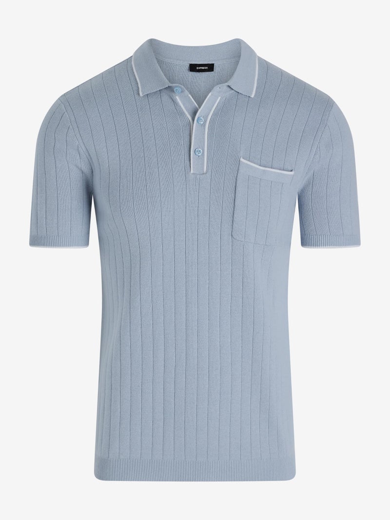 EXPRESS Menâ€™s Sweater Polo â€“ Modern Prep Short Sleeve Cotton Knit with Tipped Collar, Casual Workwear - Image 5