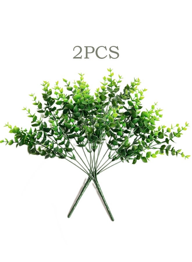 Warme 2 Pack 7 Branches Green Artificial Plants  Faux Greenery Vine Outdoor UV Resistant Plastic Plants Wall Accessories Garden Bushes Home Decor - Image 1