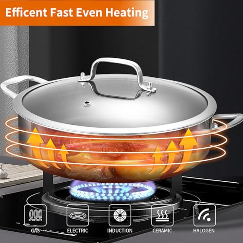 DELARLO Tri-Ply Stainless Steel 10 Inch Deep Frying Pan 3QT Saute Pan With Lid, Induction Compatible Chef Cooking Pan with lid, Dishwasher & Oven Safe - Image 3