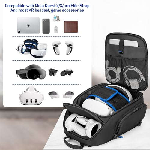 PGmoon Carrying Case Compatible with Oculus Meta Quest 2/Quest 3/Quest 3S/VR Elite Strap, Travel Storage Bag Backpack with Separate Room for Touch Controllers and Multi-Pockets (Patent Design) - Image 2