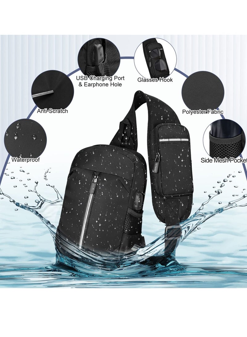 Suntown حقائب كتف للرجال، حقيبة صدر حقيبة كروس بودي للرجال/النساء مع منفذ شحن يو إس بي، حقيبة حامل للهاتف المحمول حقيبة ظهر رياضية للرجال والنساء لركوب الدراجات والمشي لمسافات طويلة والتخييم والسفر - Image 3