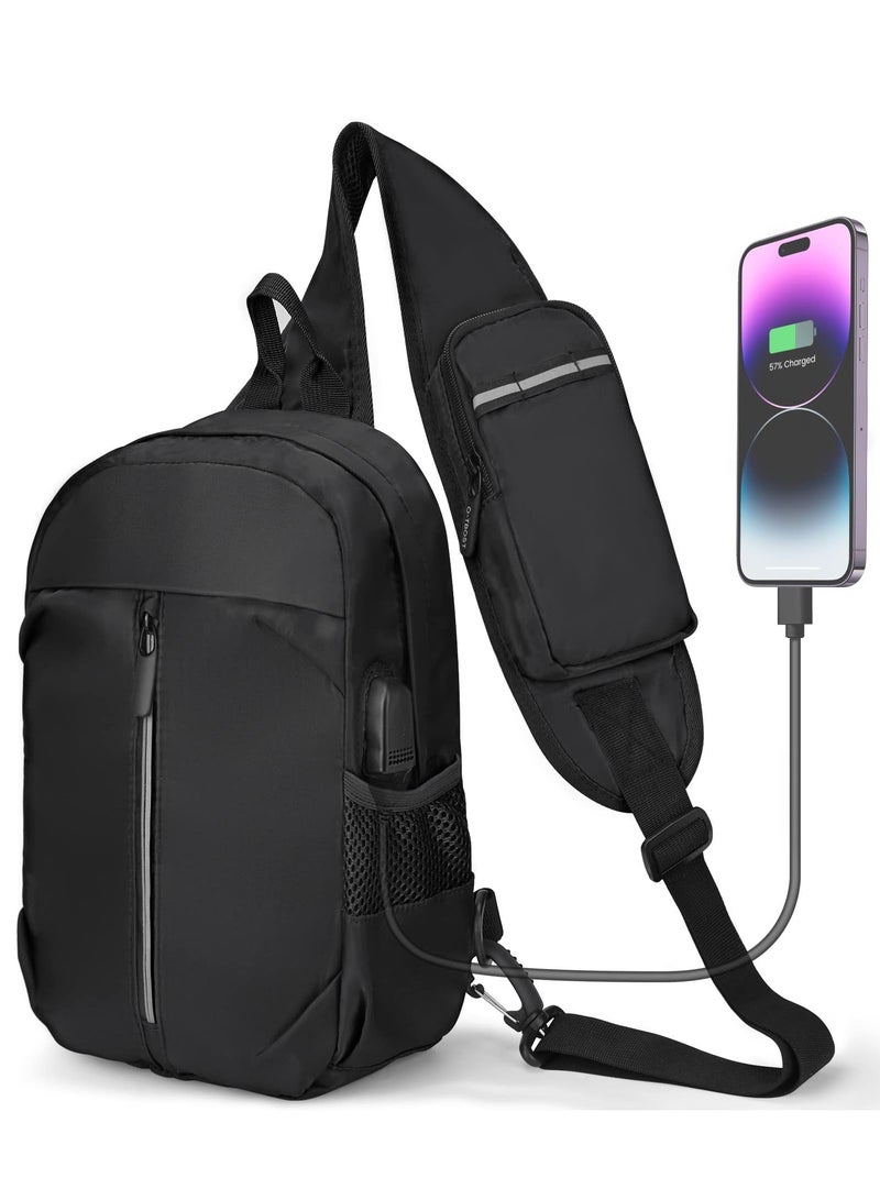 Suntown حقائب كتف للرجال، حقيبة صدر حقيبة كروس بودي للرجال/النساء مع منفذ شحن يو إس بي، حقيبة حامل للهاتف المحمول حقيبة ظهر رياضية للرجال والنساء لركوب الدراجات والمشي لمسافات طويلة والتخييم والسفر - Image 1