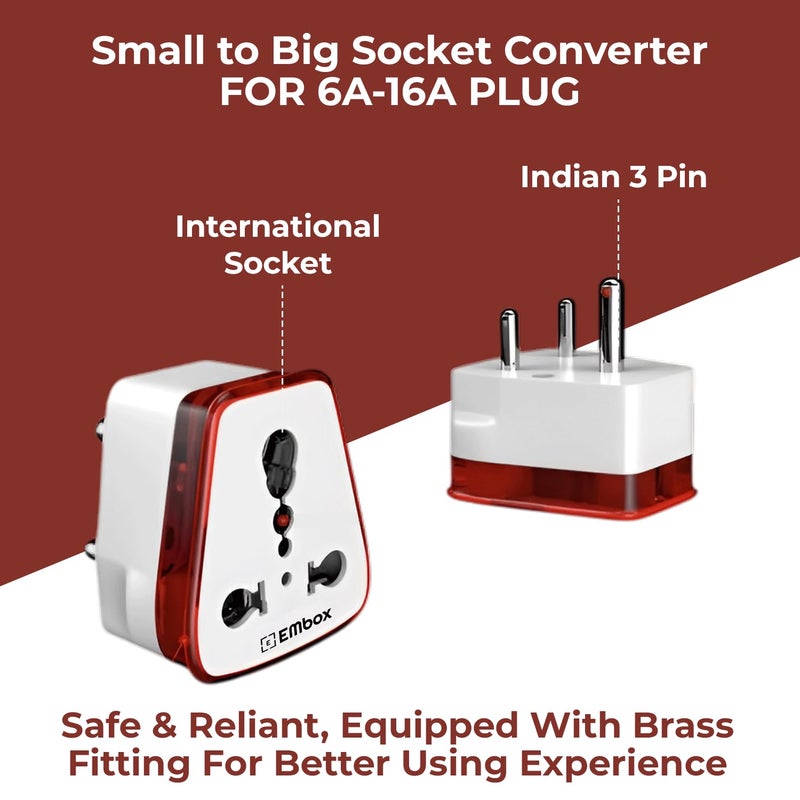EMBOX Embox Mini 6A to 16A Converter Plug for Geysers AC Refrigerator Microwave Heavy Home Appliances16 amp Socket with 3 Pin Outlets Suitable for All International Plugs Pack of 2  - Image 3