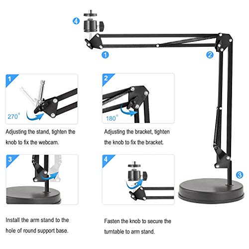 OXENDURE Webcam Stand,Camera Mount 22 Inch Suspension Boom Scissor Arm Stand,for Webcam C925e C922x C922 C930e C930 C920 C615,Hero 8/7/6/5,Ultra/Pro/Pro 2/Pro 3/Brio 4K,DSLR Camera - Image 2