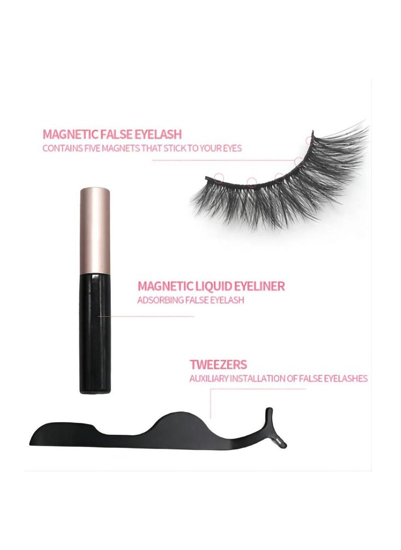 Ten pairs of black magnetic false eyelashes set with 3D false eyelash tweezers and 10ml magnetic liquid eyeliner, makeup tools for eyelash extensions and eye decoration set