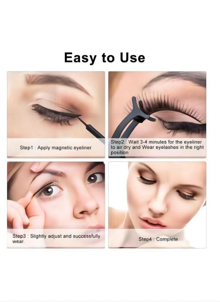 Ten pairs of black magnetic false eyelashes set with 3D false eyelash tweezers and 10ml magnetic liquid eyeliner, makeup tools for eyelash extensions and eye decoration set