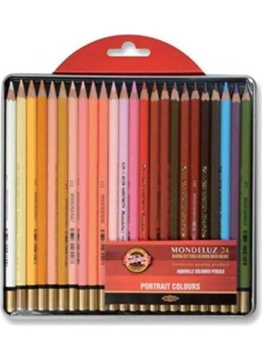 KOH-I-NOOR 3724-024P Mondeluz Aquarell Crayons Portrait Shades Metal Box of 24  - Image 1