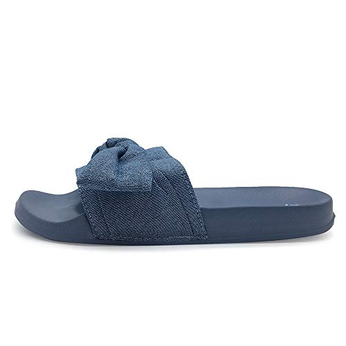 FUNKYMONKEY Women's Slides Sandals Bowknot Beach Casual Comfort Slippers (7 M US, Blue) - Image 2